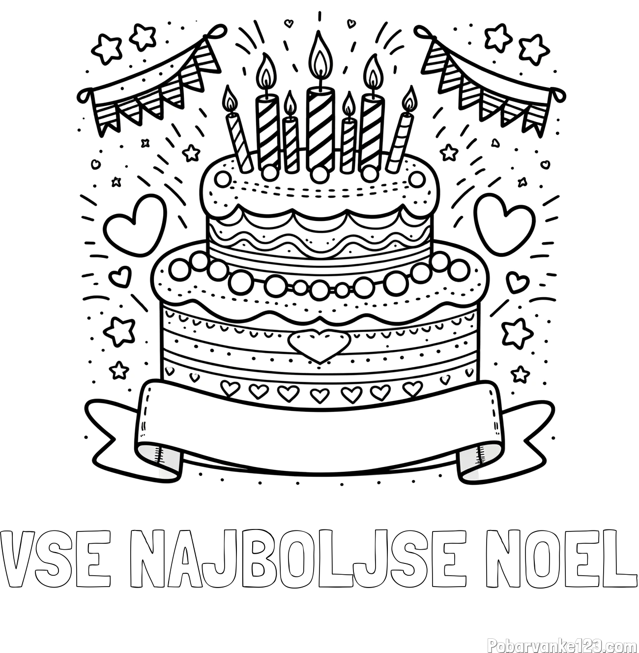 Pobarvanka imena VSE NAJBOLJŠE NOEL in pobarvanka velike torte za rojstni dan