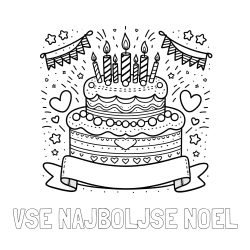 Pobarvanka imena VSE NAJBOLJŠE NOEL in pobarvanka velike torte za rojstni dan