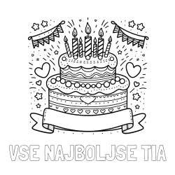 Pobarvanka imena VSE NAJBOLJŠE TIA in pobarvanka velike torte za rojstni dan