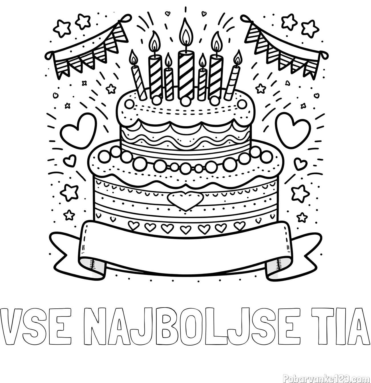 Pobarvanka imena VSE NAJBOLJŠE TIA in pobarvanka velike torte za rojstni dan