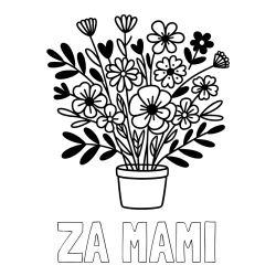 Online izdelana pobarvanka - Pobarvanka imena ZA MAMI in pobarvanka rož v cvetličnem loncu