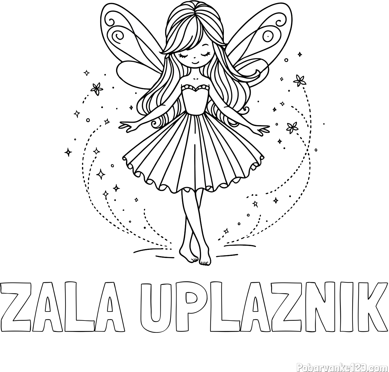 Pobarvanka imena ZALA UPLAZNIK in pobarvanka ljubke čarobne vile