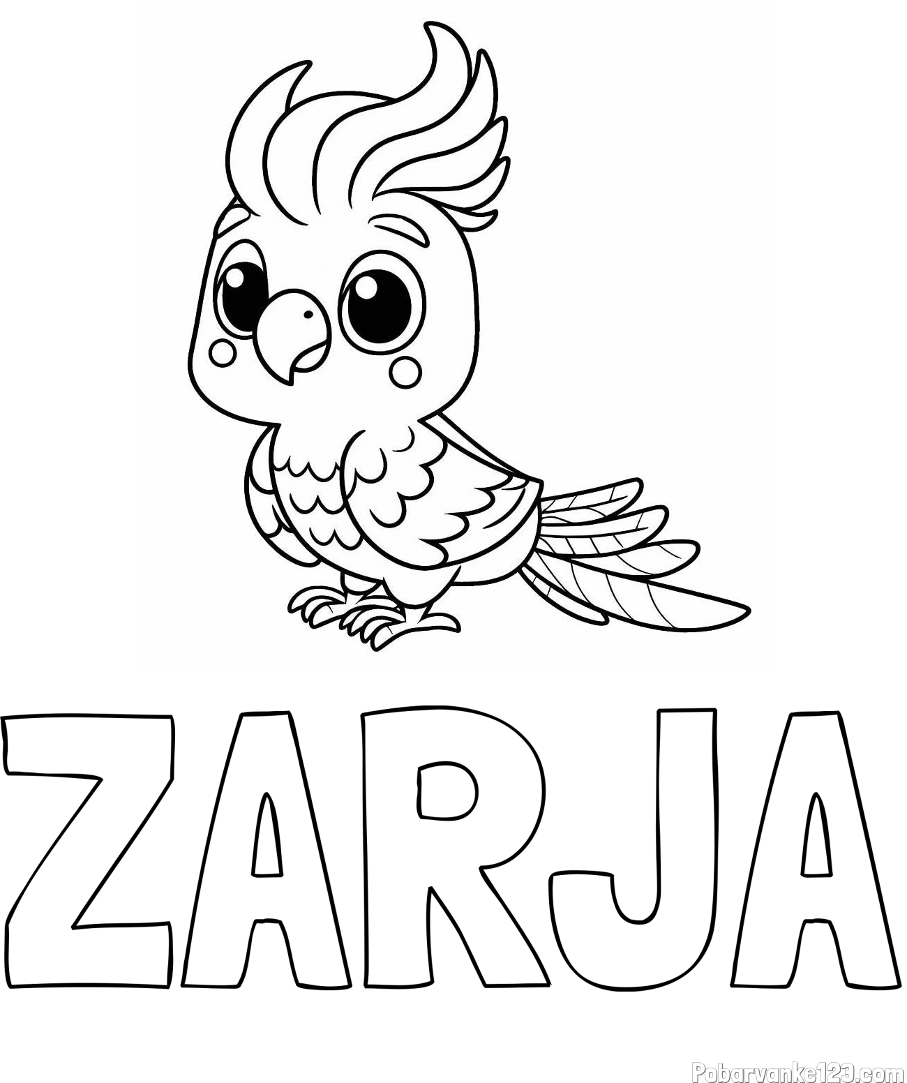 Pobarvanka imena ZARJA in pobarvanka ljubke papige