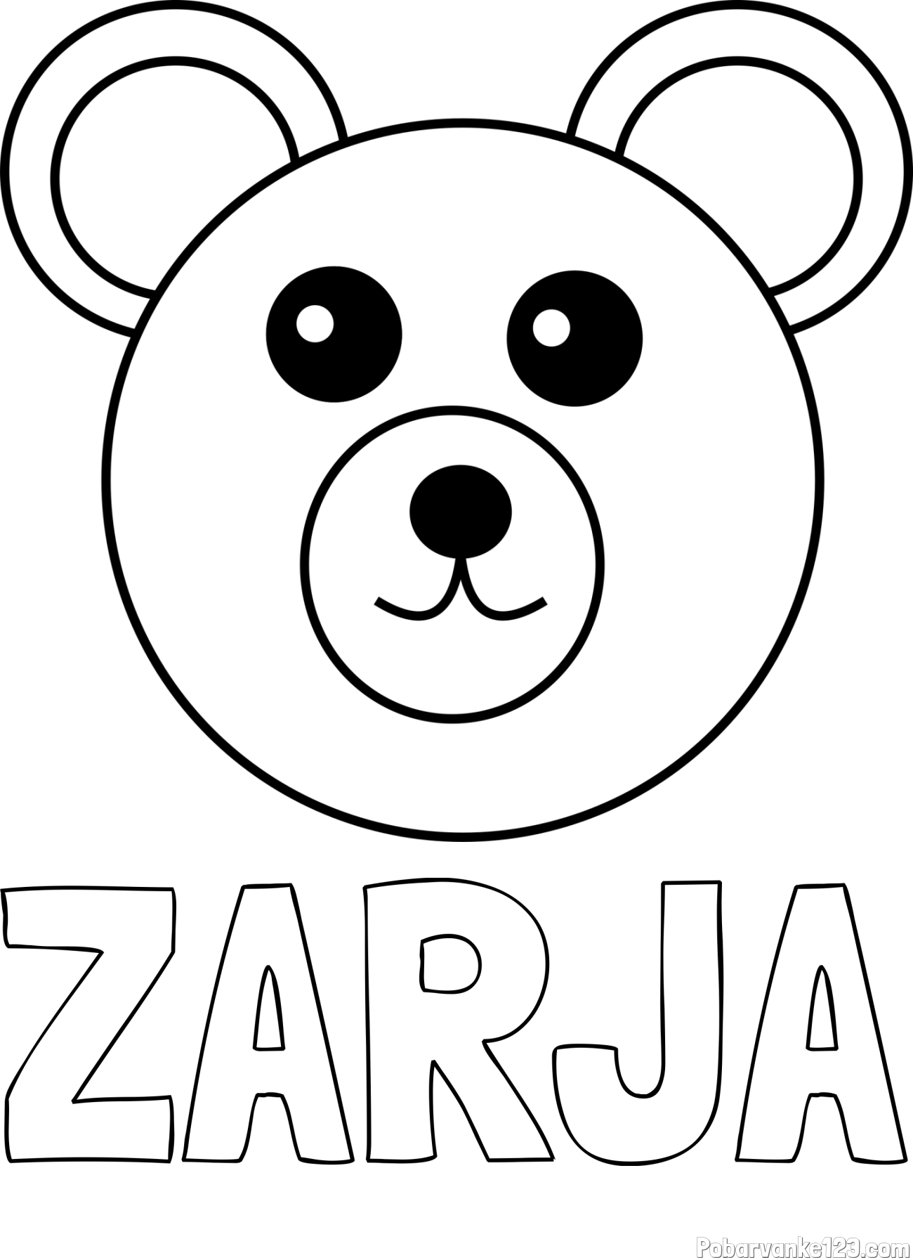 Pobarvanka imena ZARJA in preprosta pobarvanka medvedka