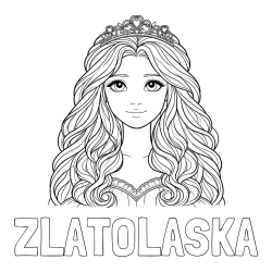 Online izdelana pobarvanka - Pobarvanka imena ZLATOLASKA in pobarvanka ljubke princese z bujnimi lasmi