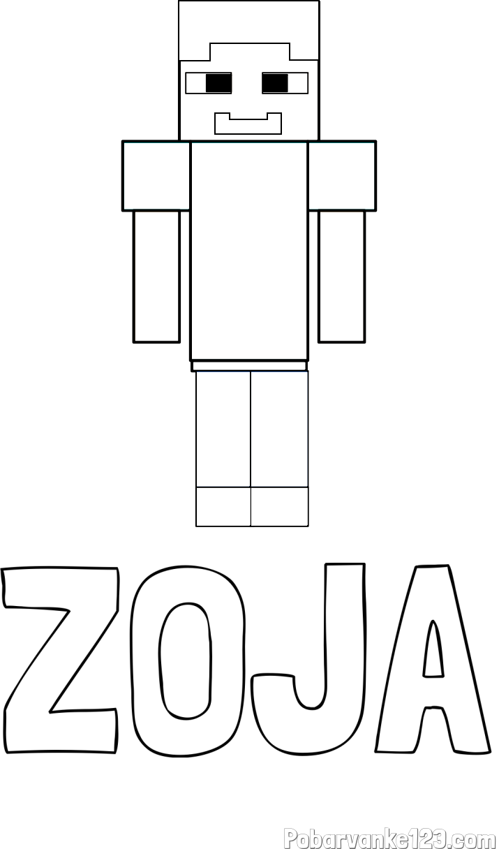 Pobarvanka imena ZOJA in pobarvanka Minecraft glavnega junaka