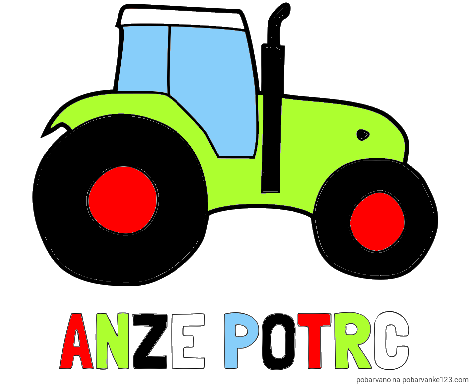 POBARVANA POBARVANKA - Pobarvanka imena ANŽE POTRČ in otroška pobarvanka traktorja