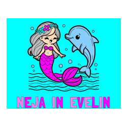 Pobarvana pobarvanka - Pobarvanka imena NEJA  IN  EVELIN in pobarvanka ljubke morske deklice, ki pleše z delfinom