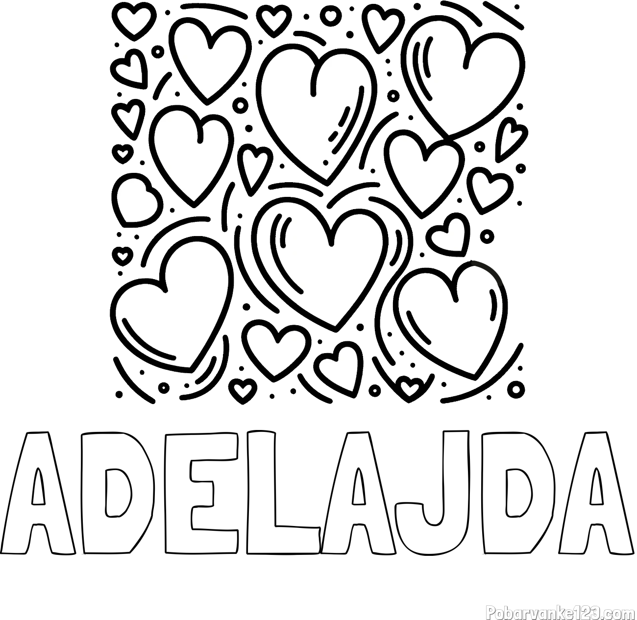 Pobarvanka imena ADELAJDA in pobarvanka s srčki