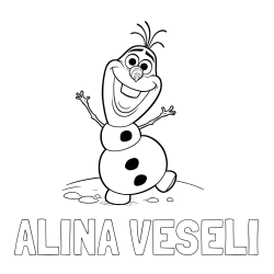 Online izdelana pobarvanka - Pobarvanka imena ALINA VESELI in pobarvaka lubkega snežaka Olaf
