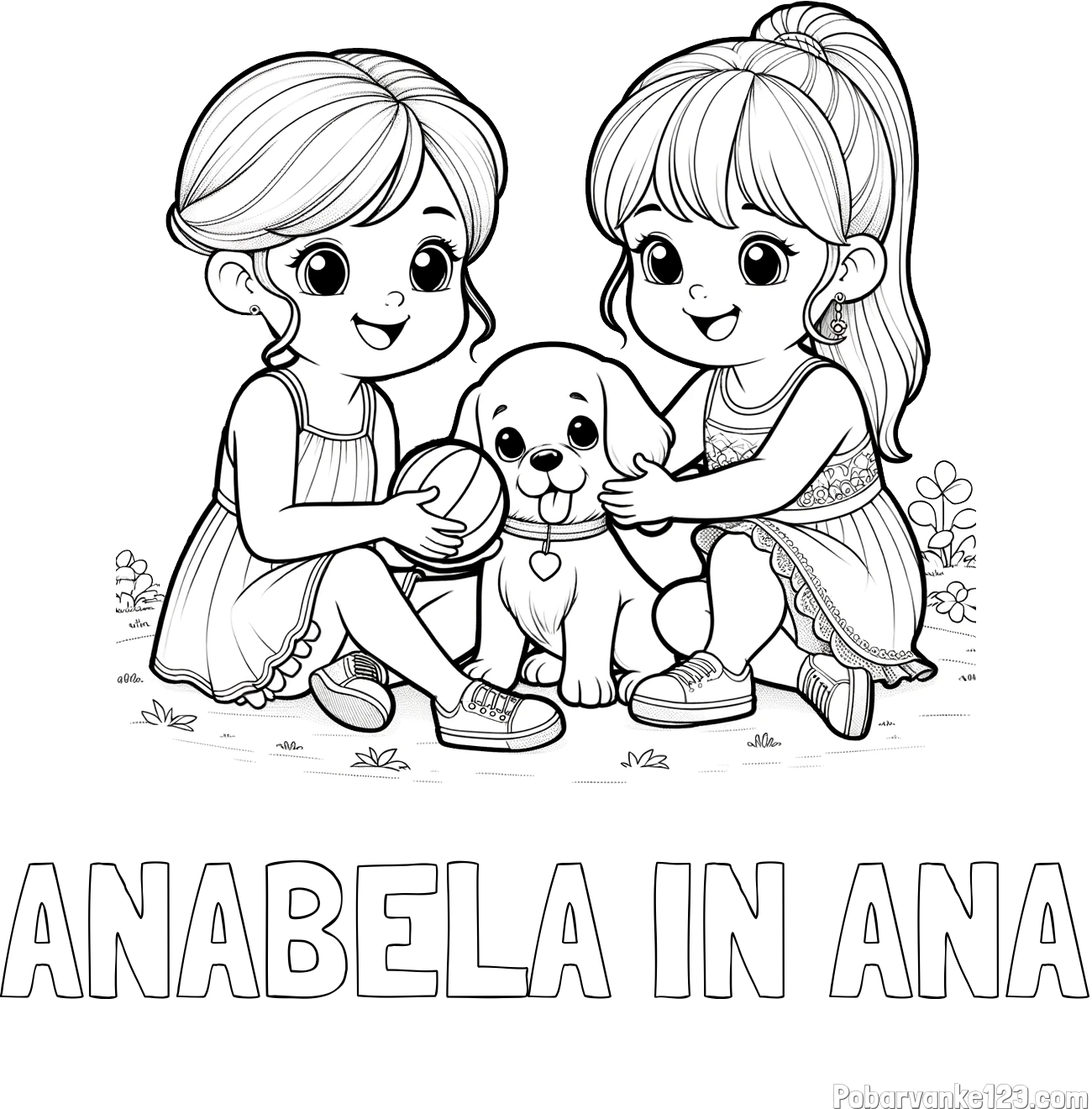 Pobarvanka imena ANABELA IN ANA in pobarvanka prijateljic s kužkom