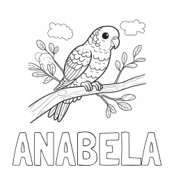 Online izdelana pobarvanka - Pobarvanka imena ANABELA in pobarvanka ljubkega kanarčka na veji