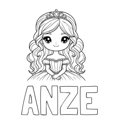 Online izdelana pobarvanka - Pobarvanka imena ANŽE in pobarvanka ljubke princese