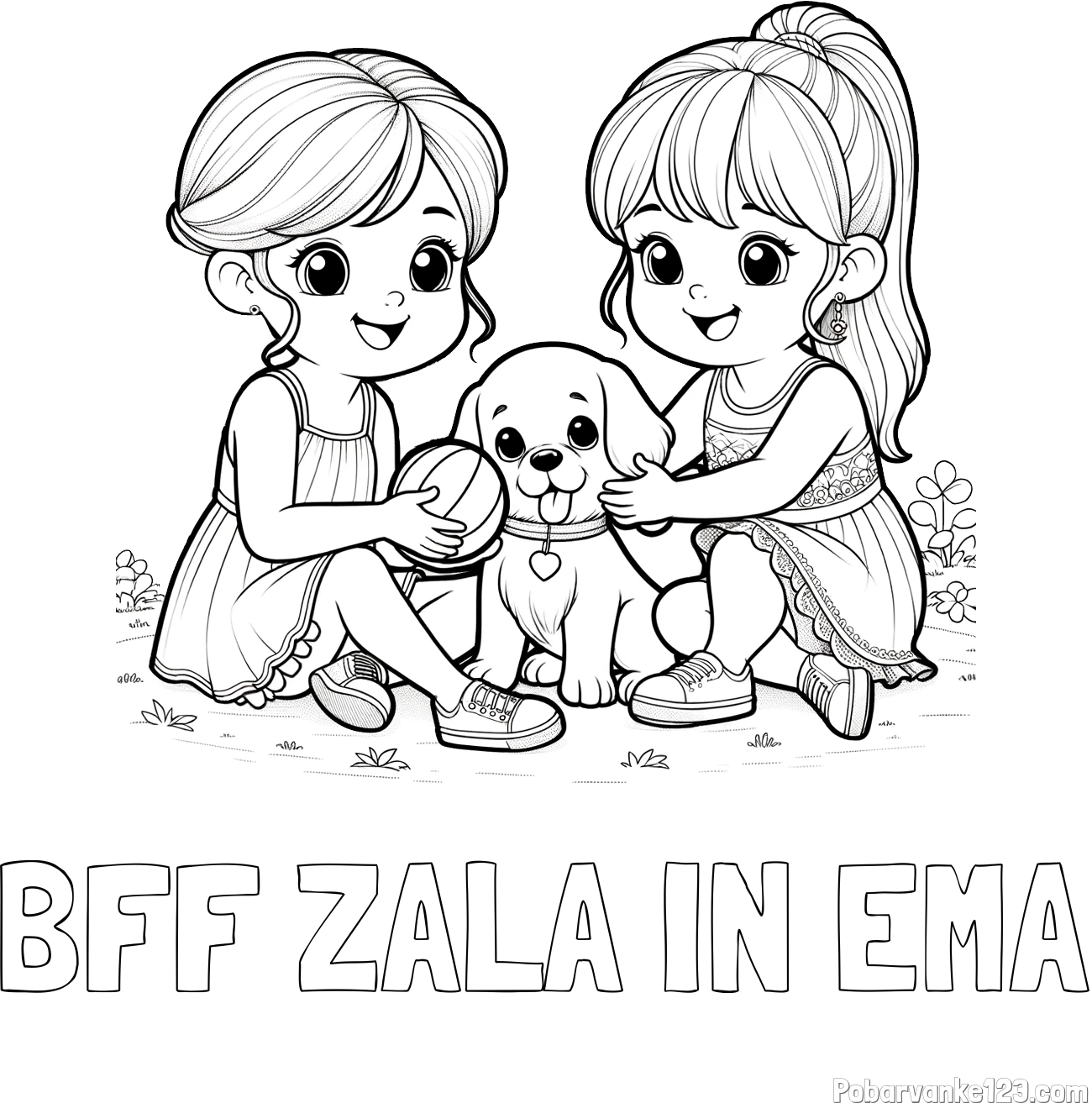 Pobarvanka imena BFF ZALA IN EMA in pobarvanka prijateljic s kužkom