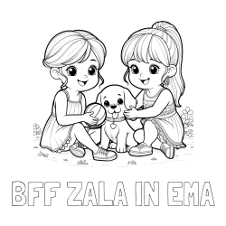 Online izdelana pobarvanka - Pobarvanka imena BFF ZALA IN EMA in pobarvanka prijateljic s kužkom