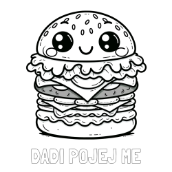 Online izdelana pobarvanka - Pobarvanka imena DADI POJEJ ME in otroška pobarvanka nasmejanega hamburgerja