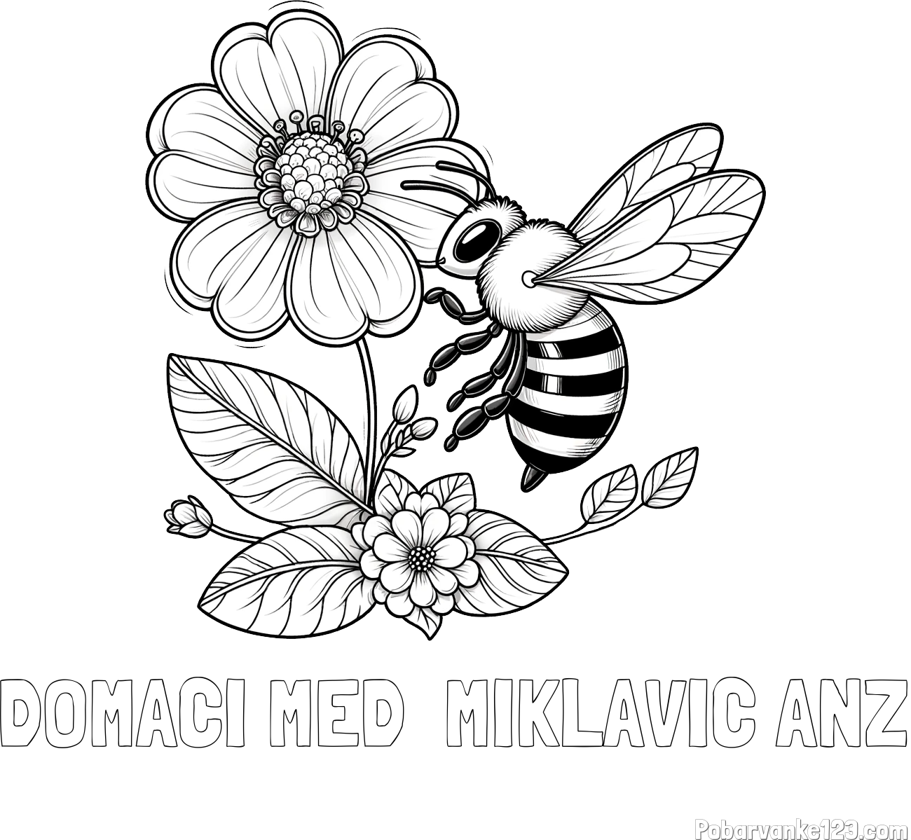 Pobarvanka imena DOMAČI MED - MIKLAVIČ ANŽ in otroška pobarvanka čebelice in rožice