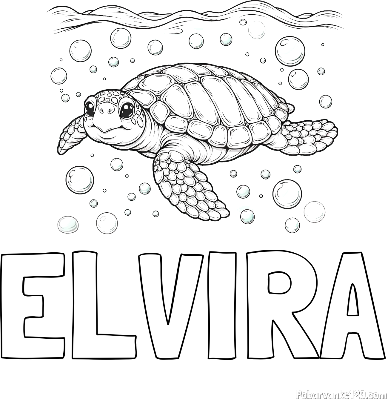 Pobarvanka imena ELVIRA in pobarvanka želve v morju