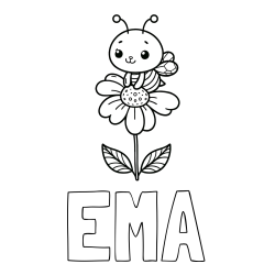 Online izdelana pobarvanka - Pobarvanka imena EMA in pobarvanka ljubke čebelice na roži