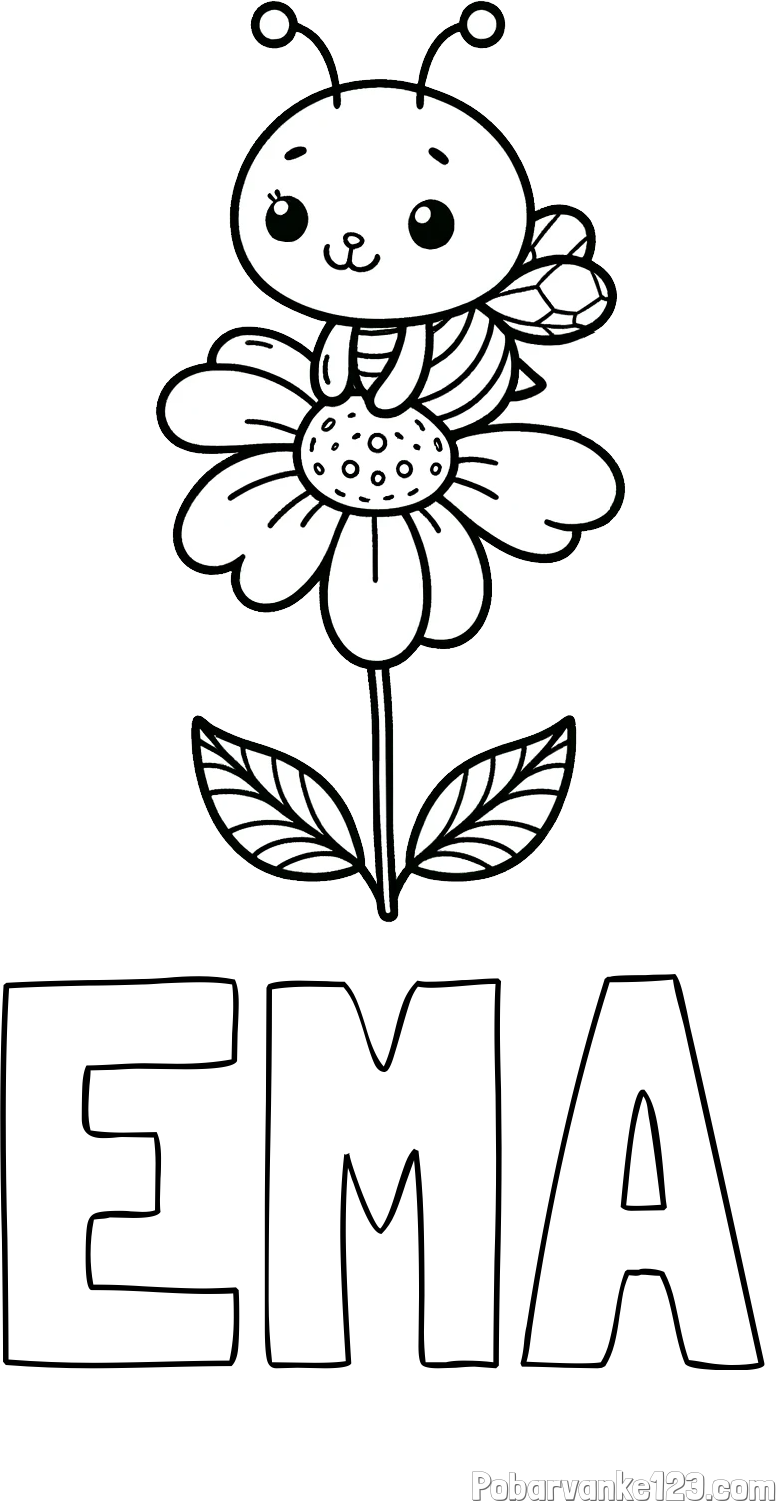 Pobarvanka imena EMA in pobarvanka ljubke čebelice na roži