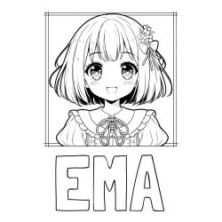 Online izdelana pobarvanka - Pobarvanka imena EMA in pobarvanka ljubke punčke v anime slogu