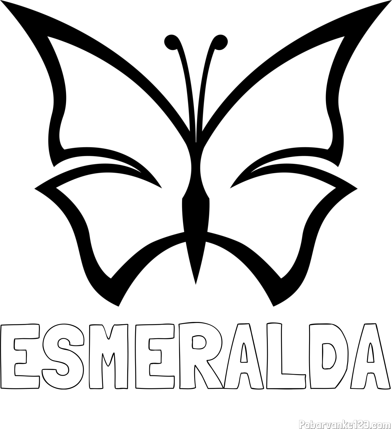 Pobarvanka imena ESMERALDA in otroška pobarvanka metulja