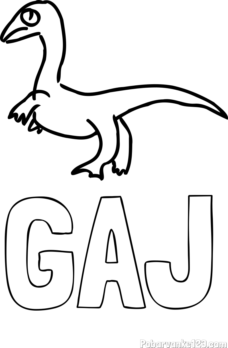 Pobarvanka imena GAJ in pobarvanka žalostnega dinozavra