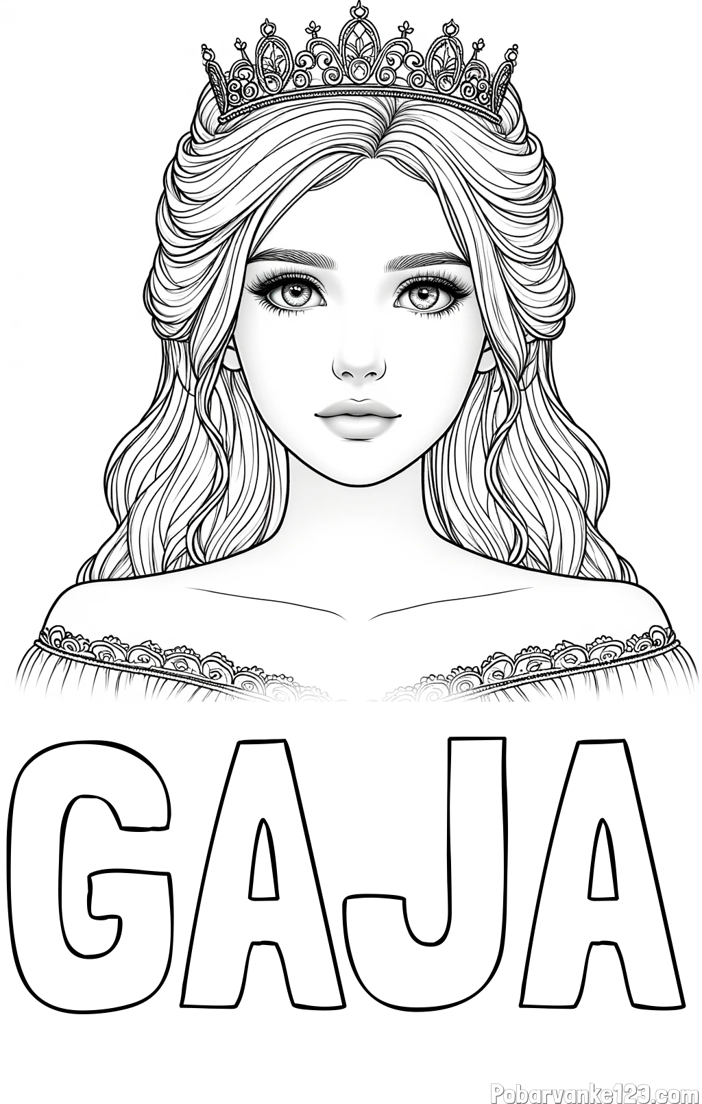 Pobarvanka imena GAJA in pobarvanka prikupne princeske s čudovitimi očmi