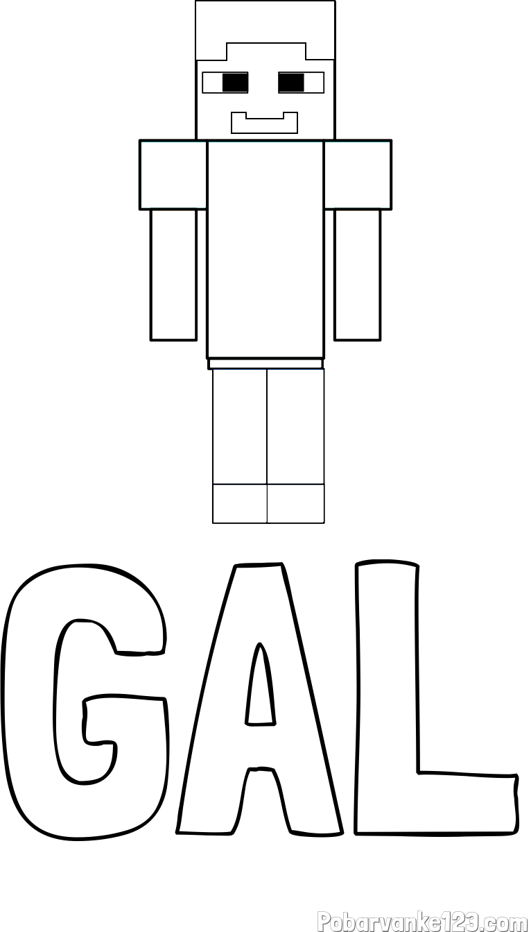 Pobarvanka imena GAL in pobarvanka Minecraft glavnega junaka