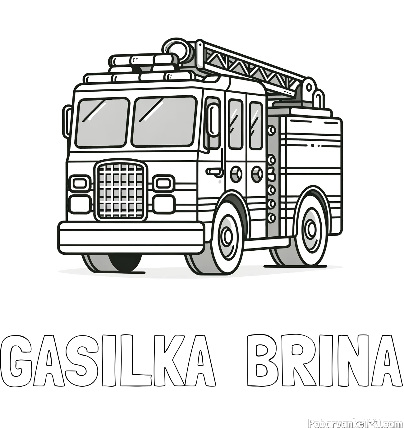 Pobarvanka imena GASILKA  BRINA in pobarvanka velikega gasilskega avta