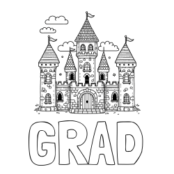 Online izdelana pobarvanka - Pobarvanka imena GRAD in pobarvnaka velikega gradu