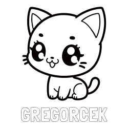 Online izdelana pobarvanka - Pobarvanka imena GREGORČEK in pobarvnaka ljubke muce v anime slogu