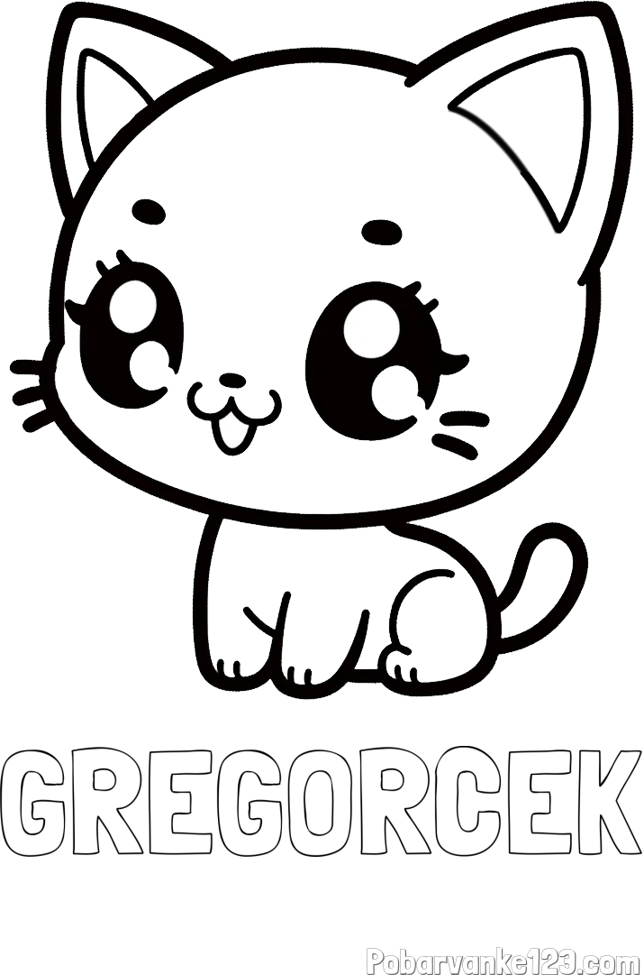 Pobarvanka imena GREGORČEK in pobarvnaka ljubke muce v anime slogu