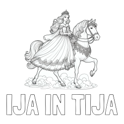 Online izdelana pobarvanka - Pobarvanka imena IJA IN TIJA in pobarvanka princese na konju
