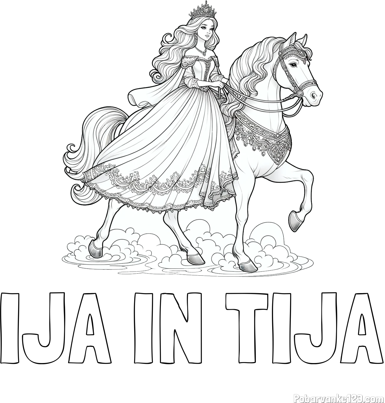 Pobarvanka imena IJA IN TIJA in pobarvanka princese na konju