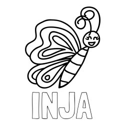 Online izdelana pobarvanka - Pobarvanka imena INJA in pobarvanka ljubkega metulja
