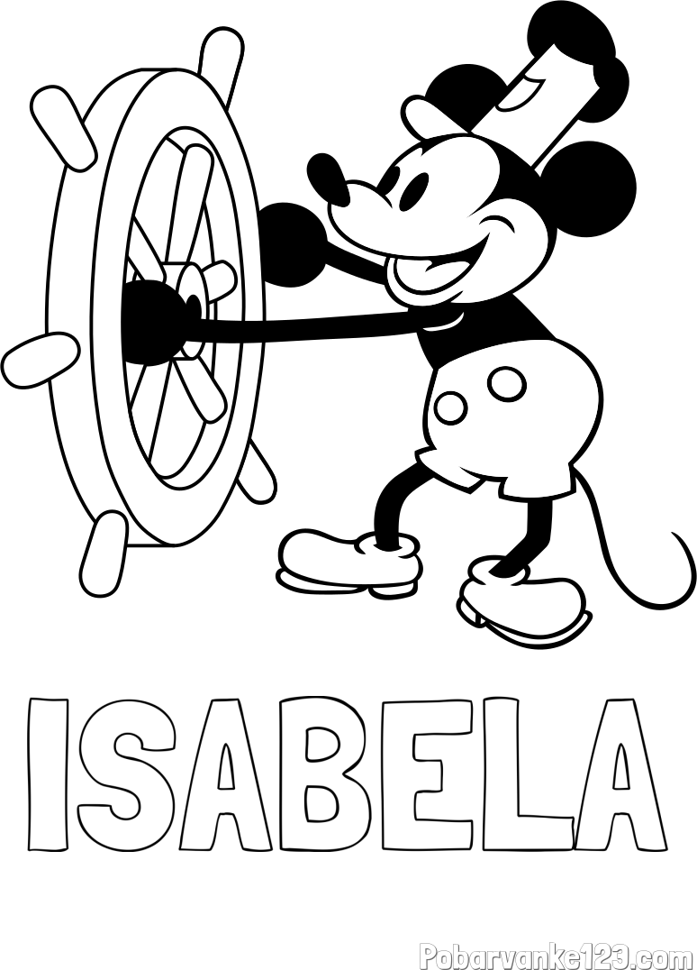 Pobarvanka imena ISABELA in pobarvanka Miki Miške (Mickey Mouse)