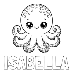 Online izdelana pobarvanka - Pobarvanka imena ISABELLA in otroška pobarvanka ljubke hobotnice