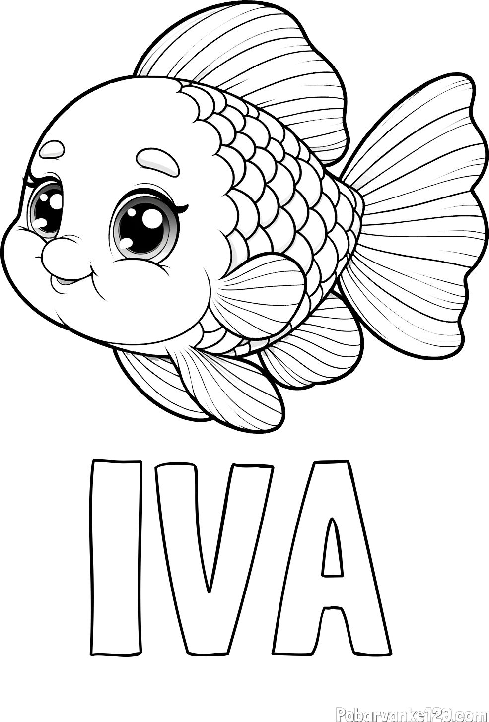 Pobarvanka imena IVA in ljubka pobarvanka starejše ribe
