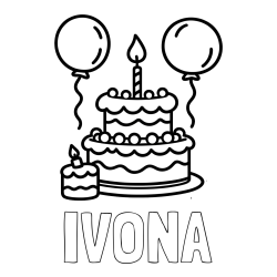 Online izdelana pobarvanka - Pobarvanka imena IVONA in pobarvanka velike rojstnodnevne torte