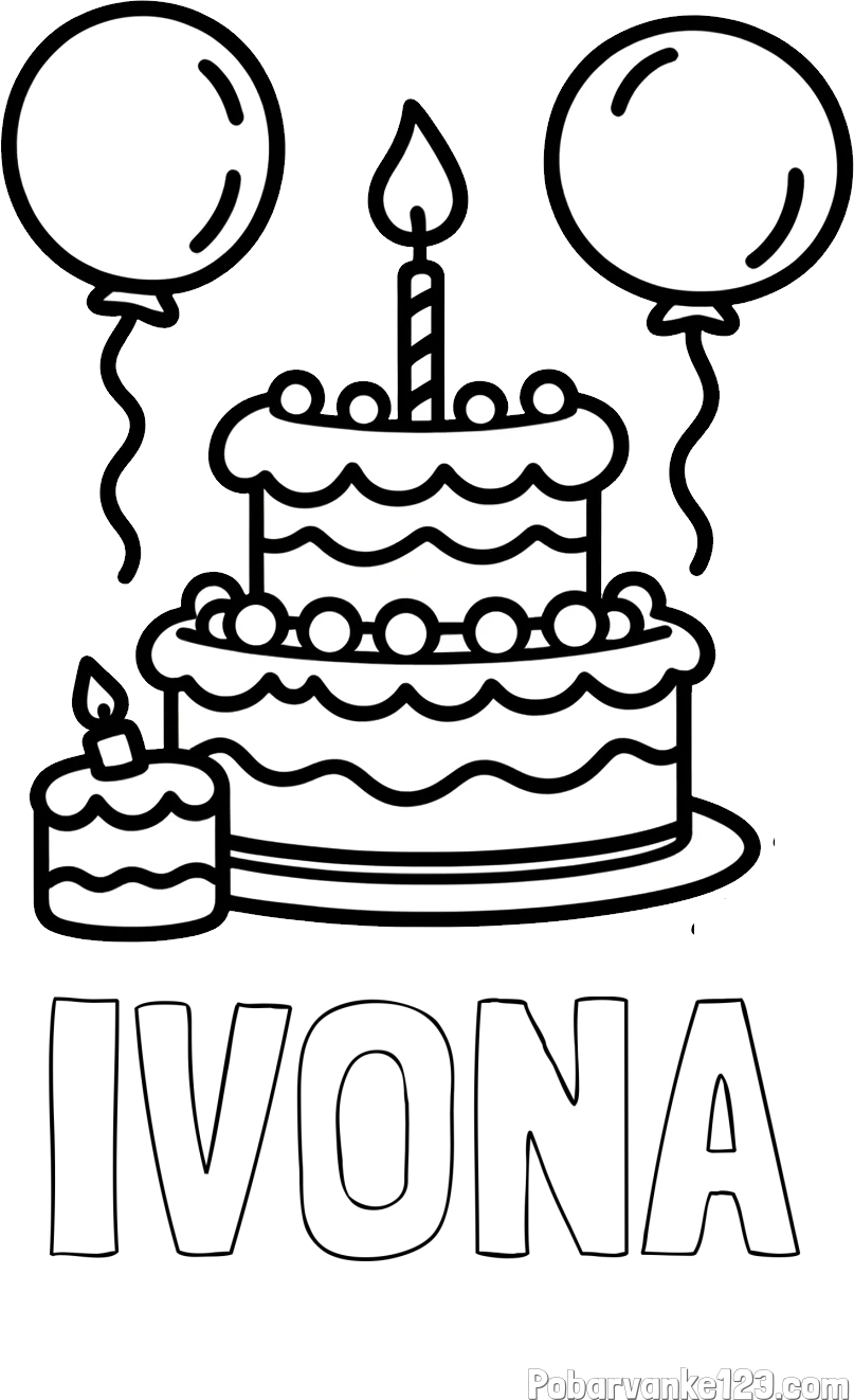 Pobarvanka imena IVONA in pobarvanka velike rojstnodnevne torte