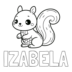 Online izdelana pobarvanka - Pobarvanka imena IZABELA in pobarvanka ljubke veverice