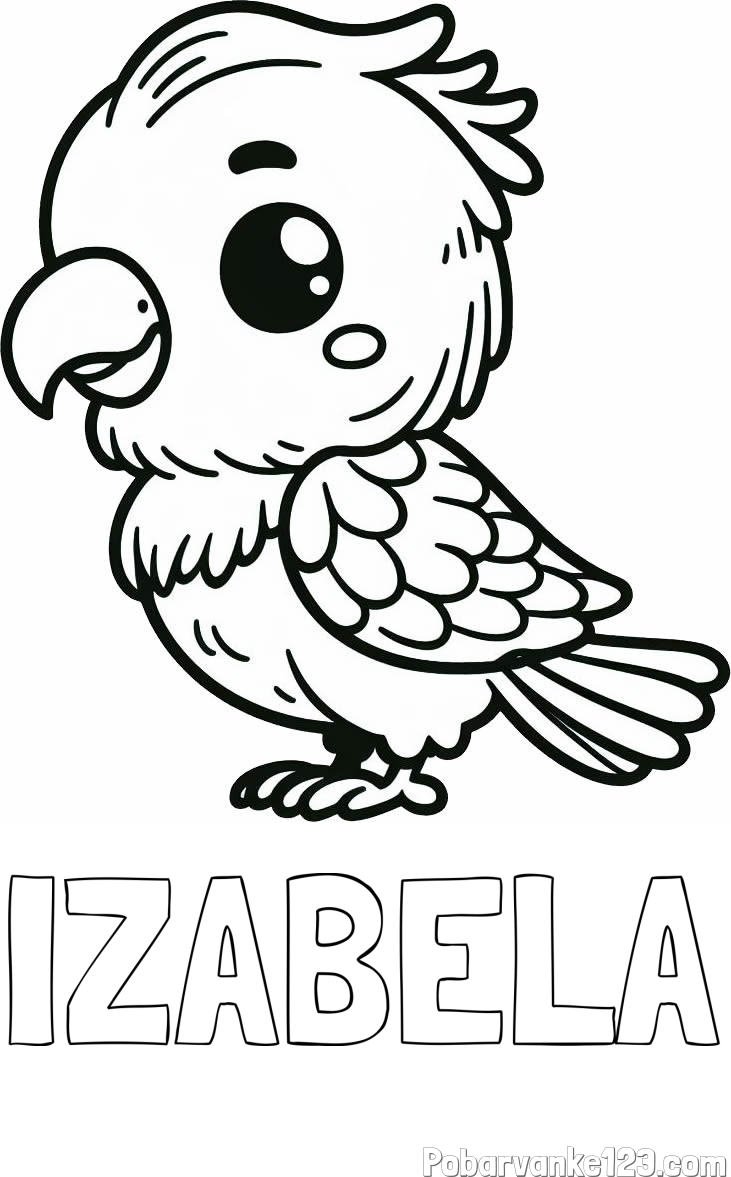 Pobarvanka imena IZABELA in pobarvanka ljubkega papagaja