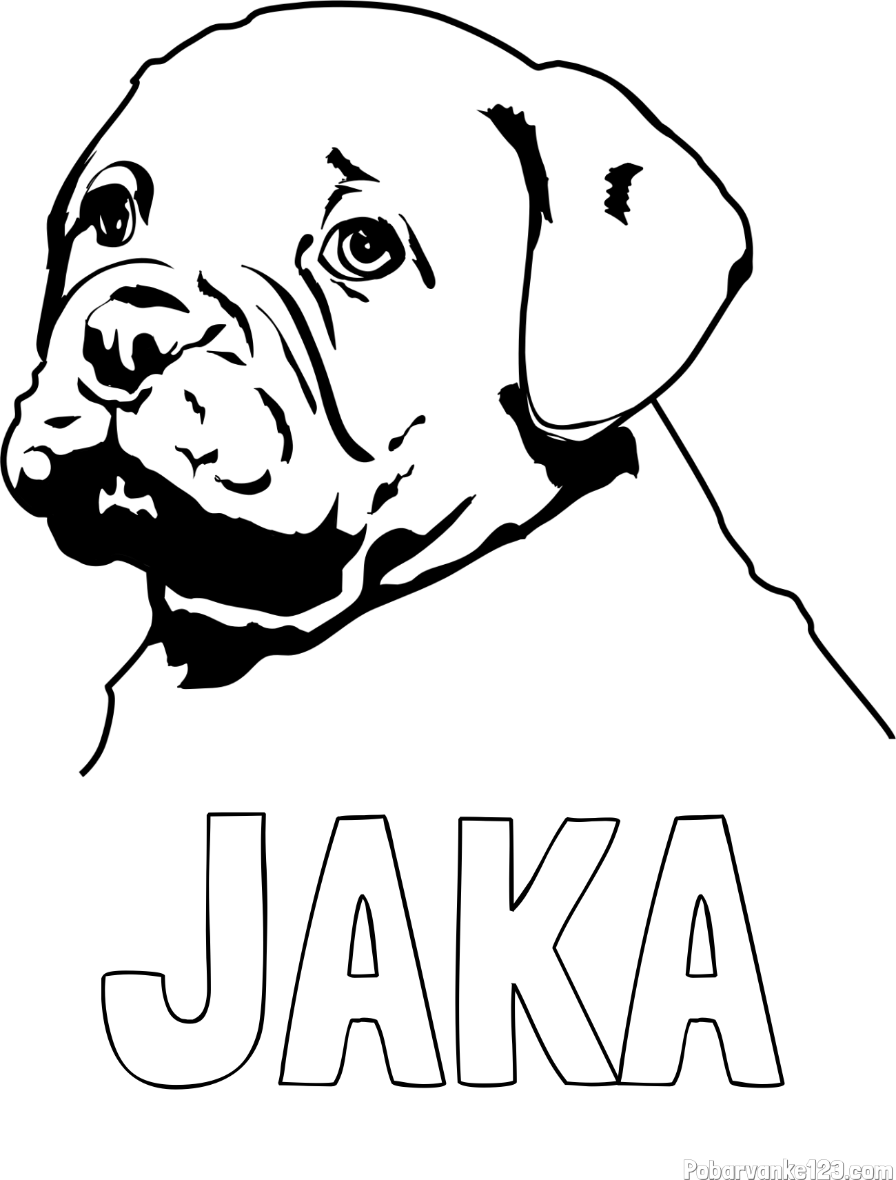 Pobarvanka imena JAKA in pobarvanka prikupnega bulldog mladička
