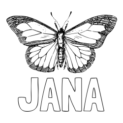 Online izdelana pobarvanka - Pobarvanka imena JANA in pobarvanka metulja