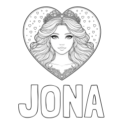 Online izdelana pobarvanka - Pobarvanka imena JONA in pobarvanka ljubke princese v srčku