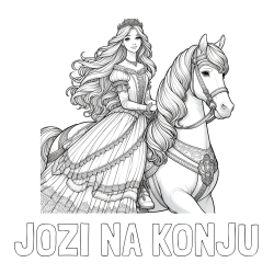 Online izdelana pobarvanka - Pobarvanka imena JOZI NA KONJU in pobarvanka nasmejana princese na konju