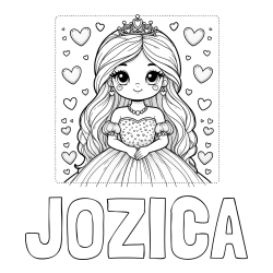 Online izdelana pobarvanka - Pobarvanka imena JOZICA in pobarvanka ljubke princese obdane s srčki