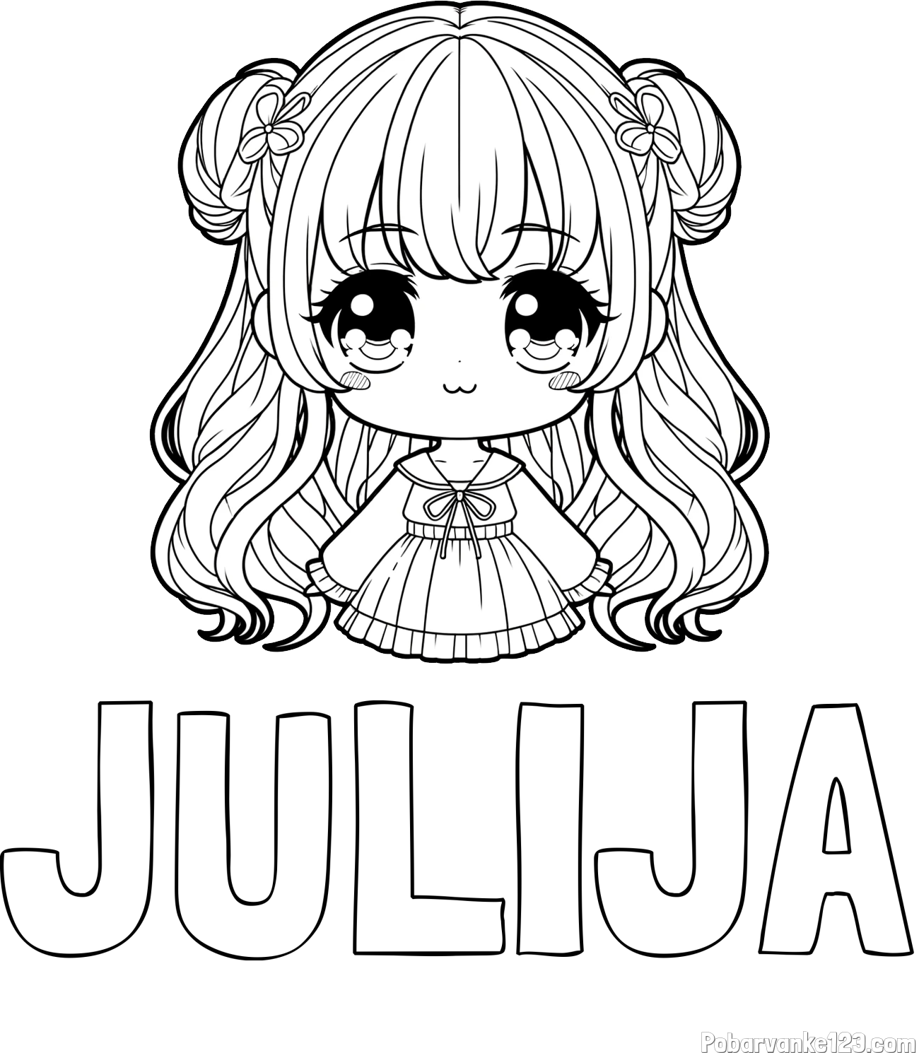Pobarvanka imena JULIJA in pobarvanka prikupne punčke v anime slogu