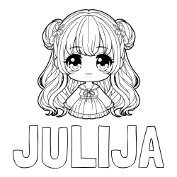 Online izdelana pobarvanka - Pobarvanka imena JULIJA in pobarvanka prikupne punčke v anime slogu